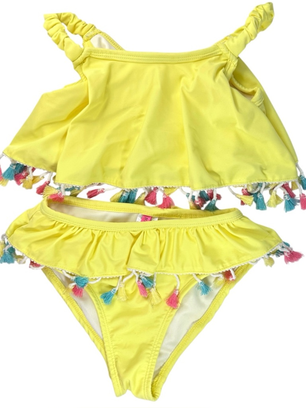 Betsy Johnson Girls Tassle Swimsuit‎ Bikini Set Yellow Multi 2 Piece Size 7/8